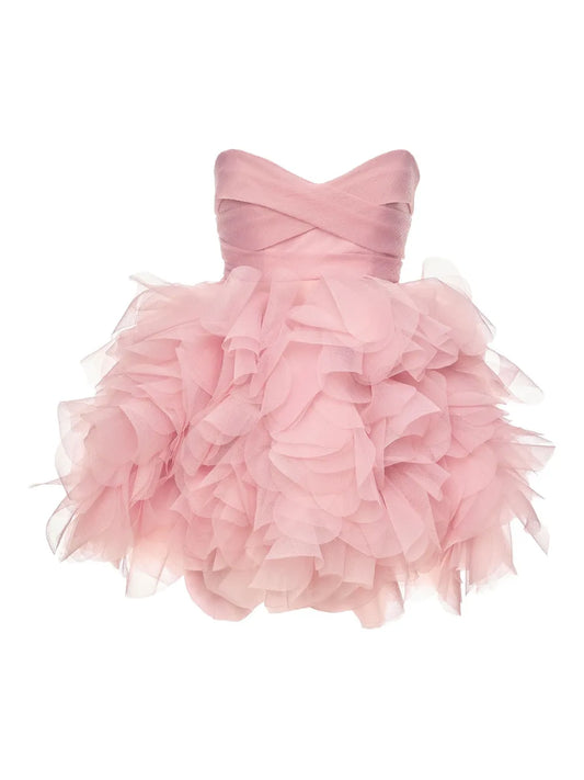Ana Radu Ruffle Detail Minidress — Red/ Pink — Size XS — Front View