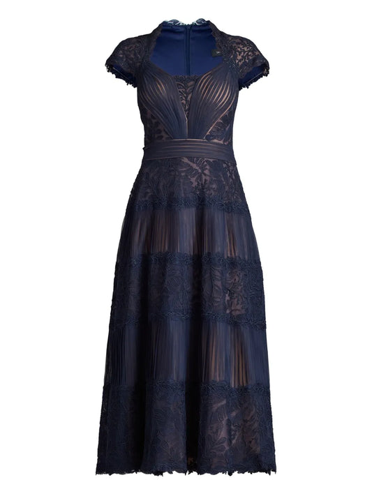 Tadashi Shoji Floral Print Dress — Blue/ Navy — Size S — Front View