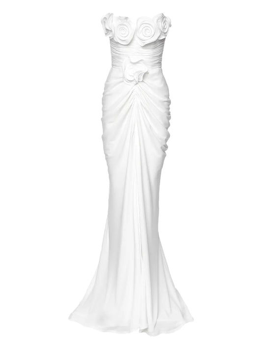 Ana Radu Strapless Floral Detail Gown — White — Size XS — Front View