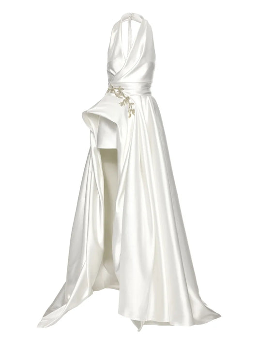 Ana Radu Satin Draped Gown — White — Size XS — Front View