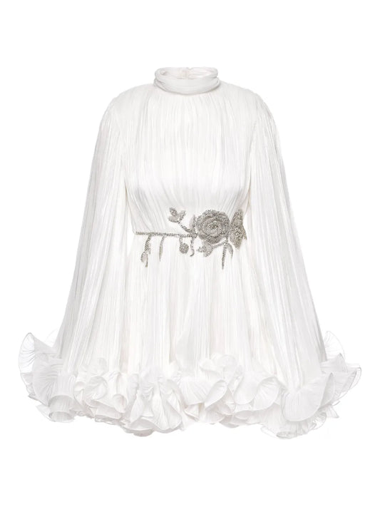 Ana Radu Pleated Cape Mini Dress — White — Size XL — Front View