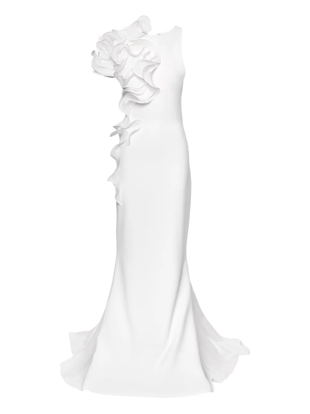 Ana Radu Ruffled Applique Gown — White — Size XS — Front View
