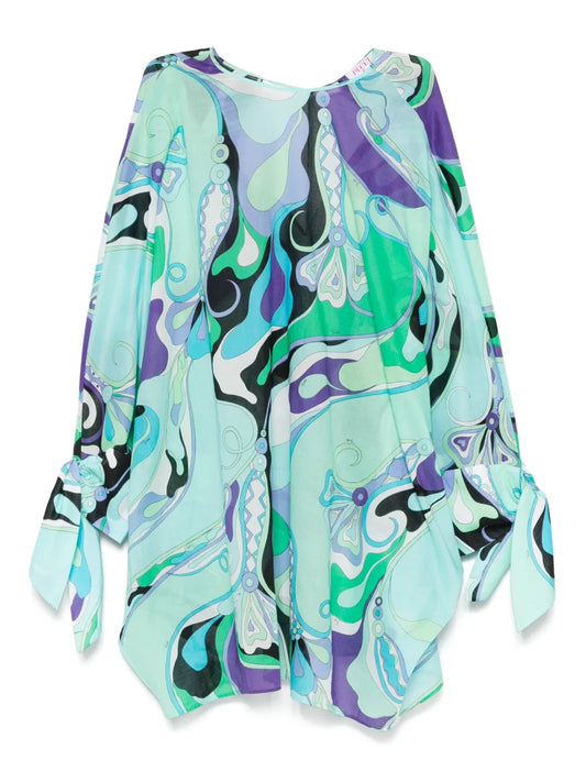 Pucci Printed Mini Dress — Blue/ Green — Size XS — Front View