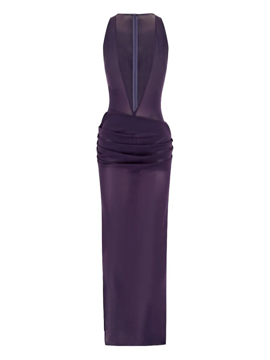 Alex Perry V Neck Draped Maxi Dress — Purple — Size XS — Front View