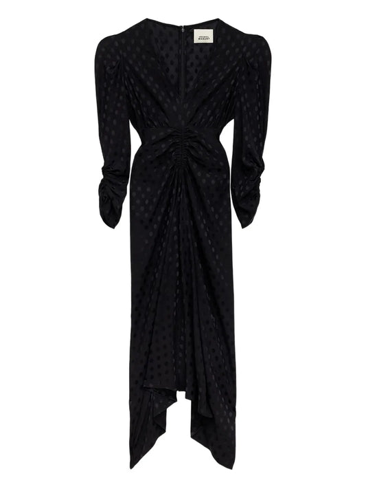 Isabel Marant Polka Dot Pattern Puff Sleeve Midi Dress — Black — Size XS — Front View