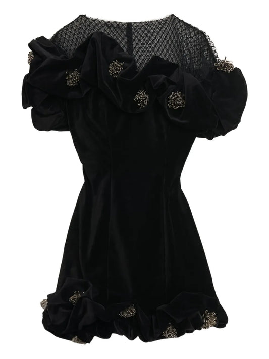 Isabel Marant Eliska Ruffled Detailing Mini Dress — Black — Size M — Front View