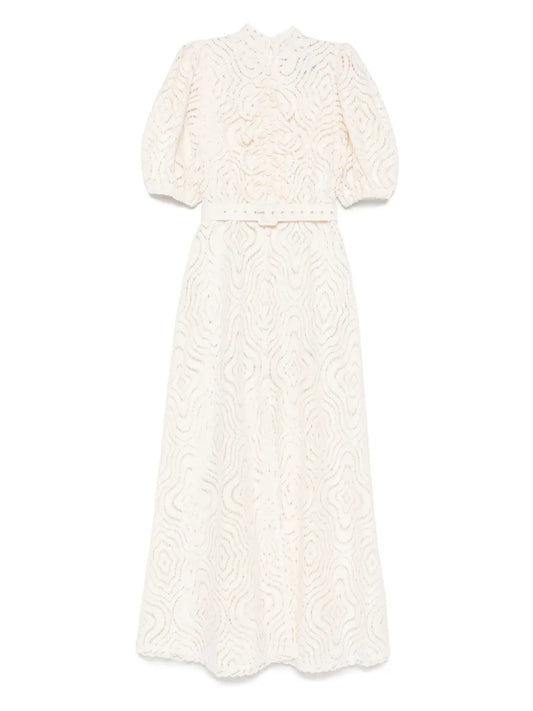 Moos Studio Puff Majesty Maxi Dress — Beige — Size XS — Front View