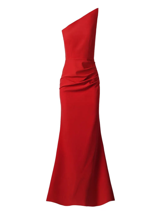 Moos Studio Asymmetric Neck Maxi Dress — Red — Size XS — Front View
