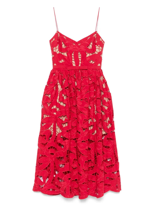 Self Portrait Embroidered Midi Dress — Red — Size S — Front View