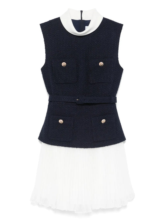 Self Portrait Chiffon Mini Dress — Blue/ Navy — Size XS — Front View