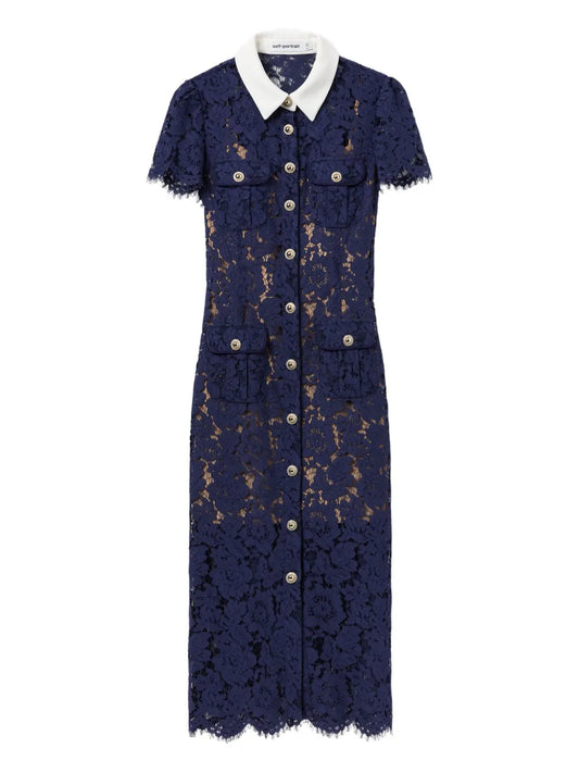 Self Portrait Embroidered Lace Dress — Blue/ Navy/ Red — Size XS — Front View