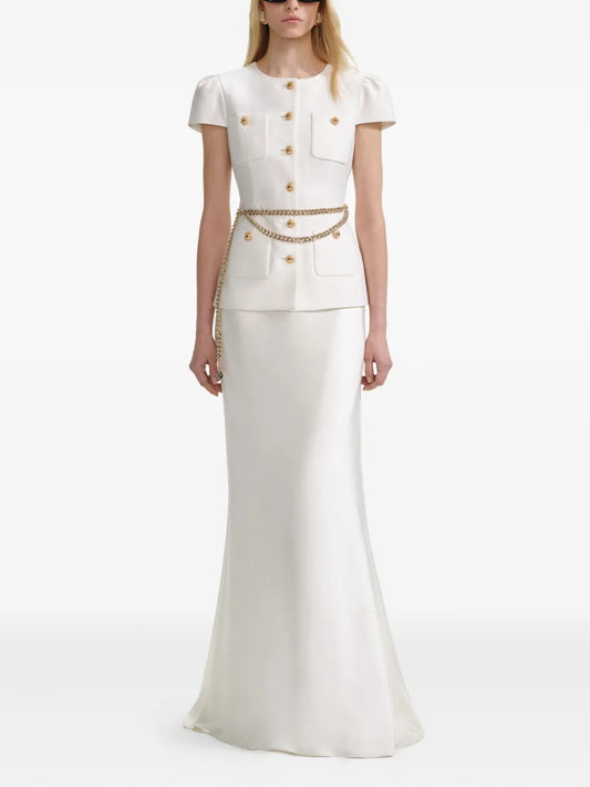 Self Portrait Taffeta Dress — Beige — Size S — Front View