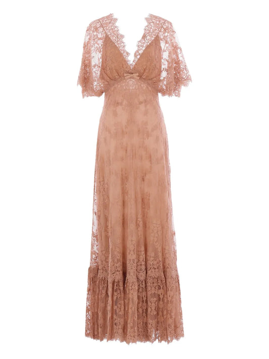 Elie Saab Silk Maxi Dress — Pink — Size XS — Front View