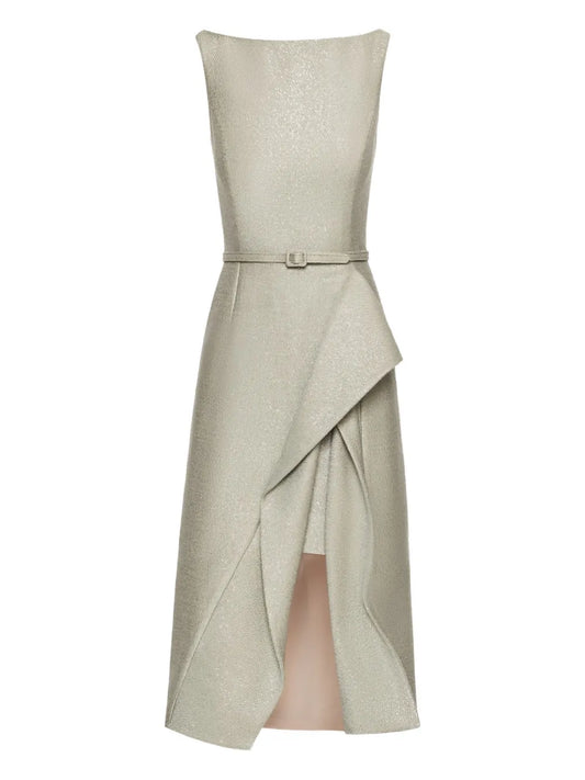 Oscar De La Renta Sequin Tweed Pencil Dress — Silver — Size XS — Front View