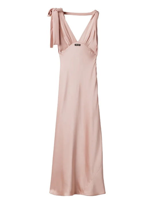 Miu Miu Satin Maxi Dress — Pink — Size XS — Front View