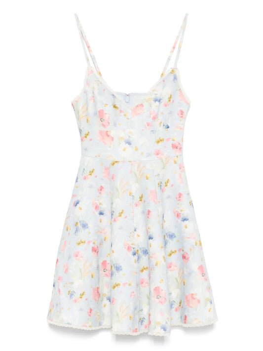 Zimmermann Lucky Picnic Mini Dress — Blue — Size S — Front View