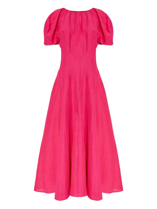 Tory Burch Balloon Sleeve Midi Dress — Pink — Size M — Front View