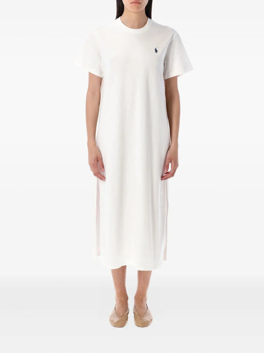 Polo Ralph Lauren Jersey T Shirt Dress — White/ Red — Size XS — Front View