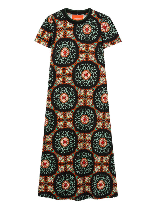 La Doublej Sporty Swing Short Sleeve Midi Dress — Black — Size S — Front View