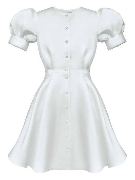 Post Meridiem Button Down Mini Dress — White/ Red — Size XS — Front View