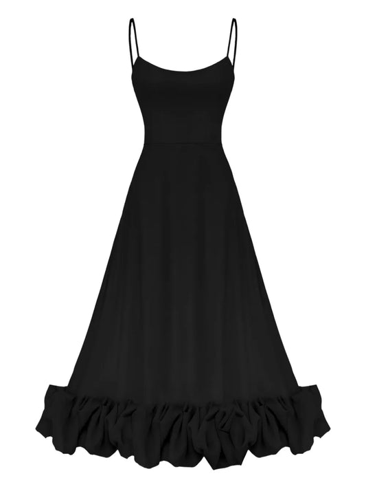 Post Meridiem Flounce Bustier Midi Dress — Black — Size XS — Front View