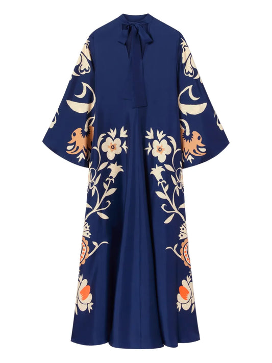 La Doublej Floral Print Bell Sleeve Maxi Dress — Blue — Size M — Front View