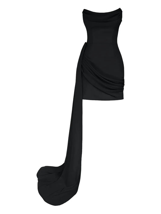 Post Meridiem Corset Chiffon Train Mini Dress — Black — Size XS — Front View