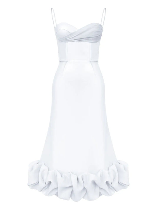 Post Meridiem Draped Bodice Flounced Bustier Dress — White — Size XS — Front View