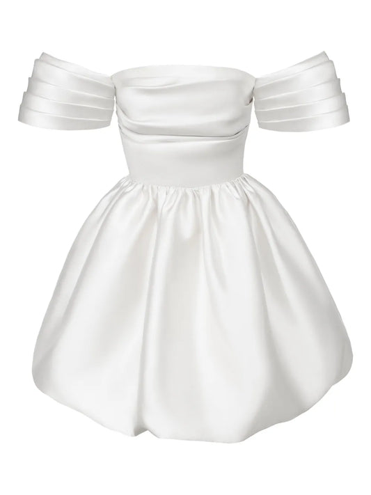 Post Meridiem Draped Bodice Duffy Skirt Mini Dress — White — Size XS — Front View