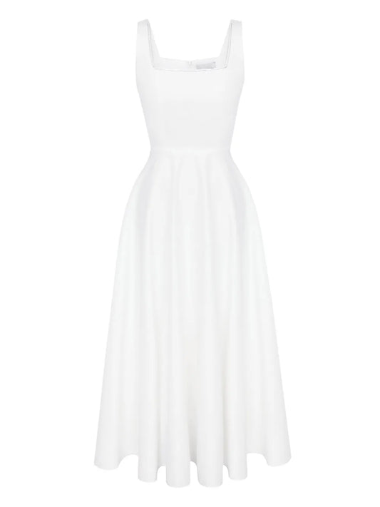 Post Meridiem Decorated Bodice Midi Dress — White/ Red — Size XXL — Front View