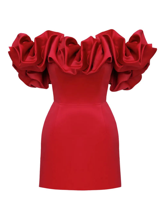 Post Meridiem Meringue Mini Dress — Red — Size S — Front View