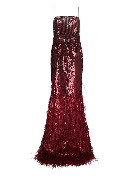 Retrofete Odessa Sequin Embellished Maxi Dress — Red — Size XS — Front View