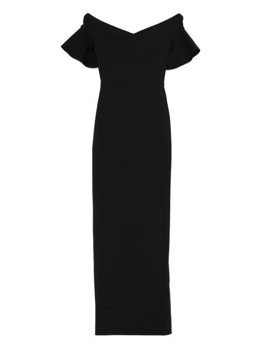 Solace London Cielo Off Shoulder Maxi Dress — Black — Size XS — Front View