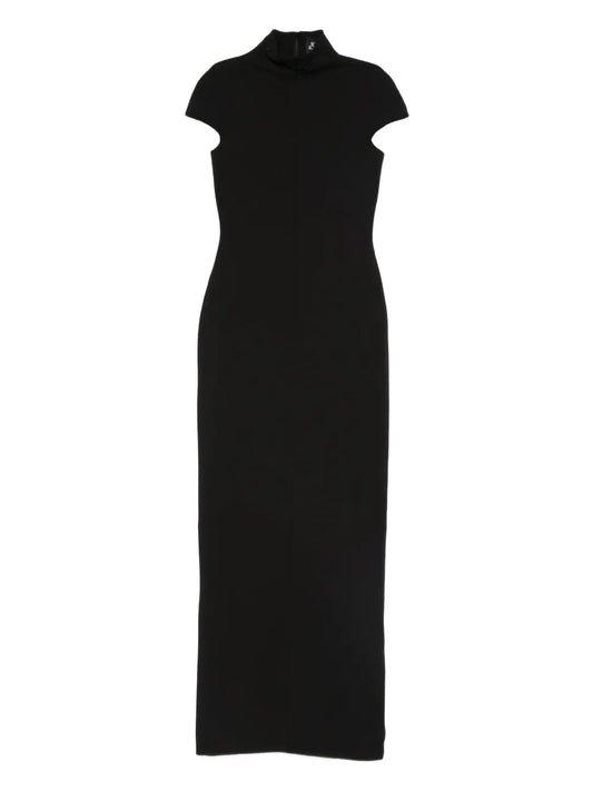 Solace London Lang High Neck Short Sleeve Maxi Dress — Black — Size M — Front View