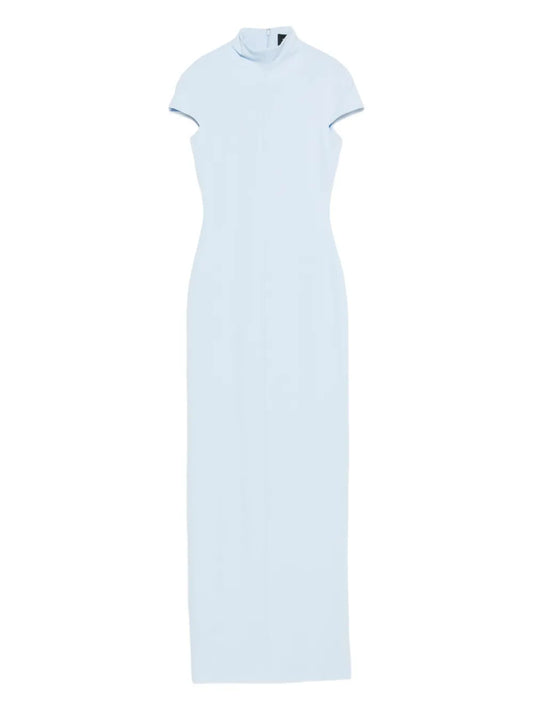 Solace London Lang Mock Neck Maxi Dress — Blue — Size XS — Front View