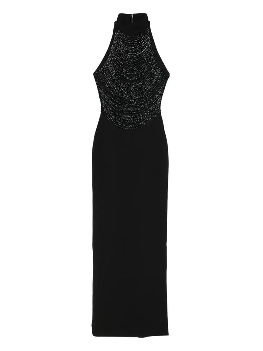 Solace London Portia Embellished Halterneck Maxi Dress — Black — Size XS — Front View
