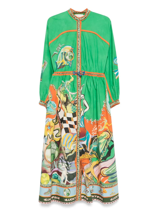 Alemais Lucky Pace Shirt Dress — Green — Size S — Front View