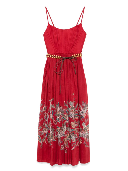 Zimmermann Floral Print Midi Dress — Red — Size M — Front View