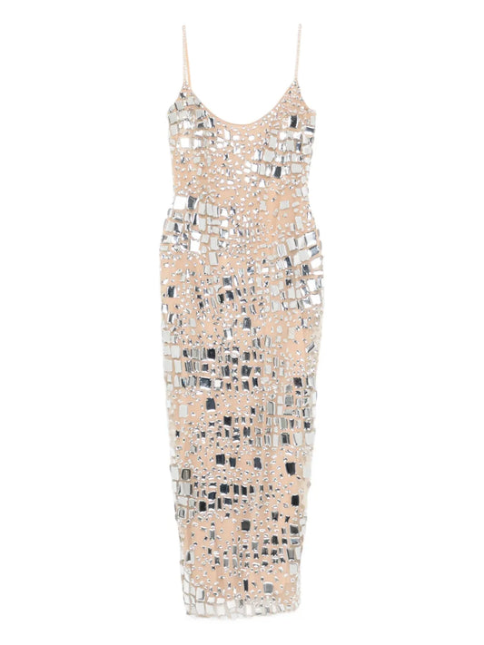 Georges Hobeika Embellished Midi Dress — Beige — Size XS — Front View