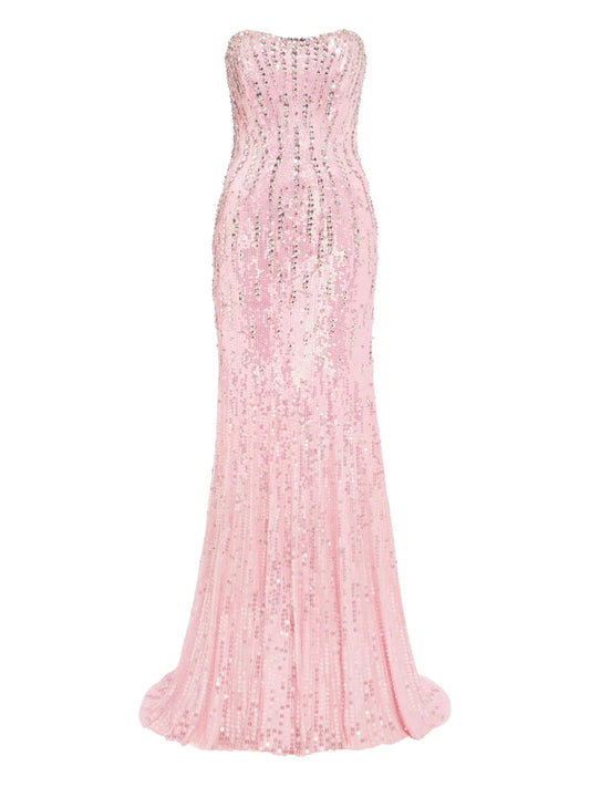 Jenny Packham Sequin Embellished Gown — Pink — Size S — Front View