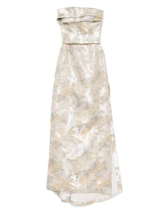 Saiid Kobeisy Brocade Long Dress — Grey — Size XS — Front View