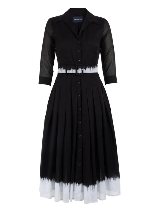 Samantha Sung Audrey Button Up Pleated Dress — Black — Size XS — Front View