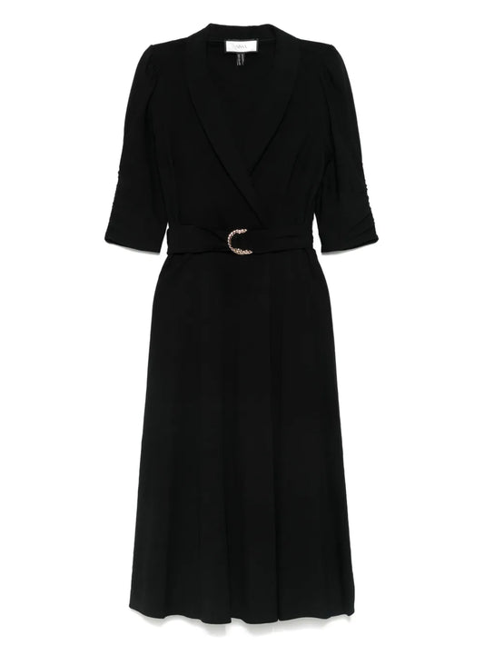Nissa Belted Midi Dress — Black — Size XS — Front View