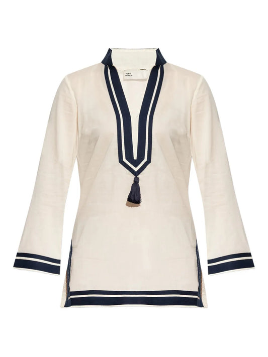 Tory Burch Cotton Mini Dress — Beige — Size XS — Front View
