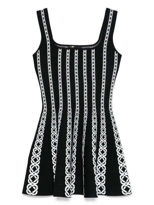 Maje Jacquard Knitted Mini Dress — Black — Size S — Front View