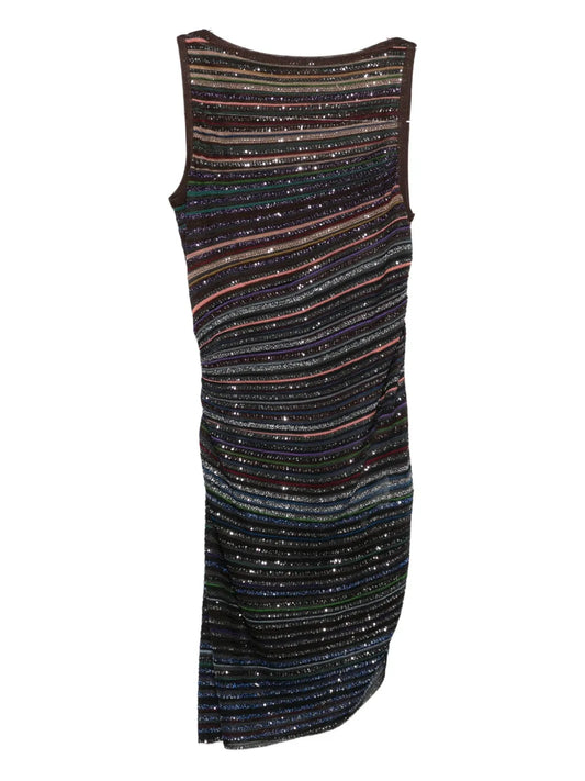 Missoni Striped Sleeveless Mini Dress — Brown/ Blue — Size XS — Front View