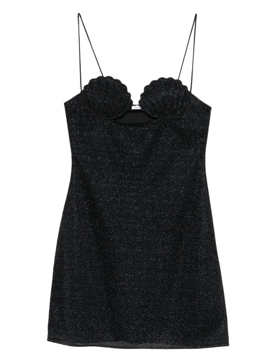 Oseree Shell Detail Glitter Embellished Dress — Black — Size XS — Front View