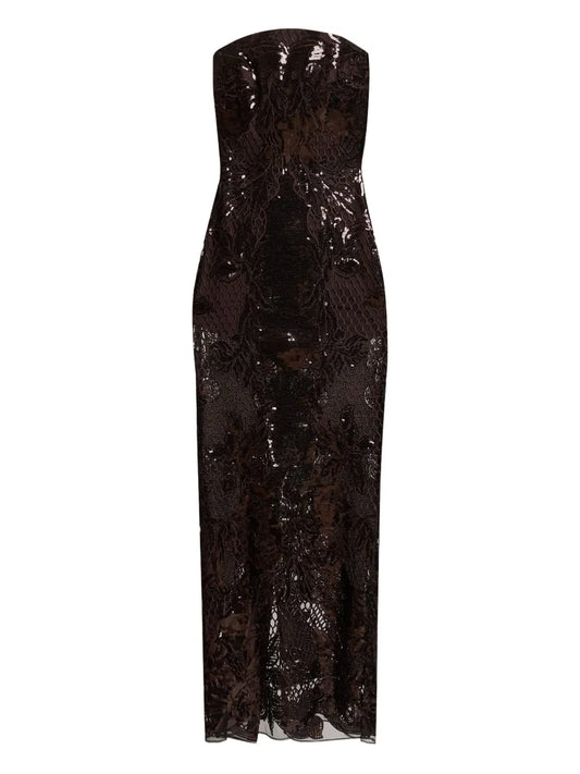 Elie Saab Sequin Midi Dress — Brown — Size XS — Front View