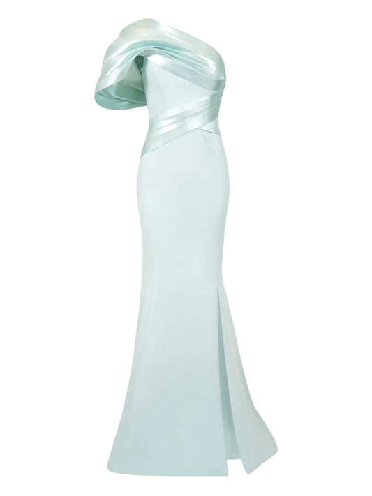 Gaby Charbachy One Shoulder Mermaid Gown — Green — Size XS — Front View