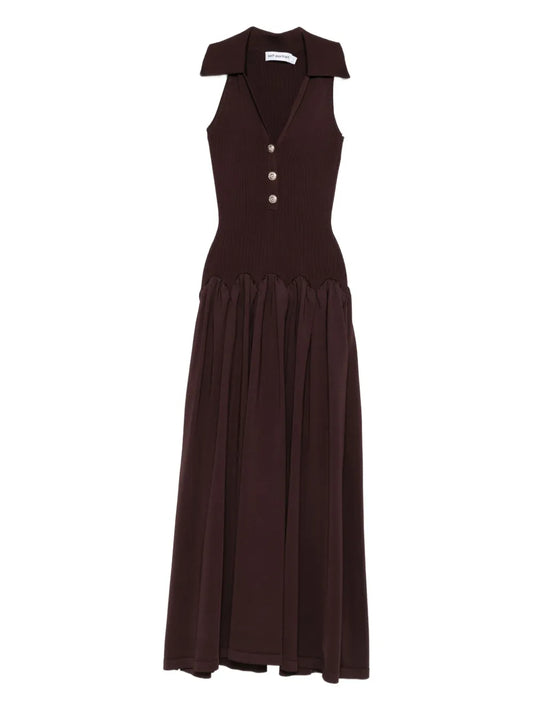 Self Portrait Self Portrait Ribbed Knit Midi Dress Brown — Brown — Size XS — Front View